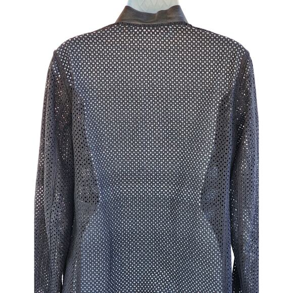 Elie Tahari Edition 1974 Capsule Collection Mesh Shacket sz S Lamb Leather Trim - Picture 10 of 13